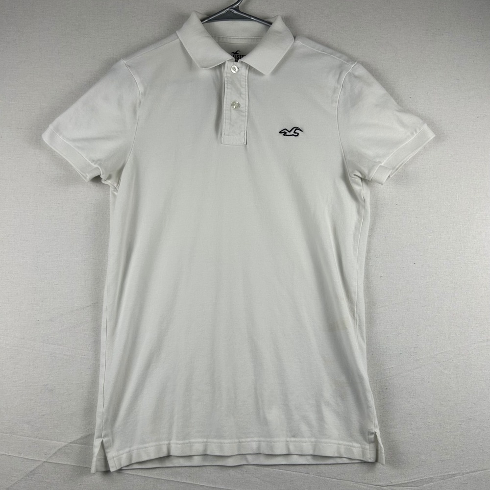 Hollister Mens Advanced Stretch Polo Shirt White Short Sleeve Small